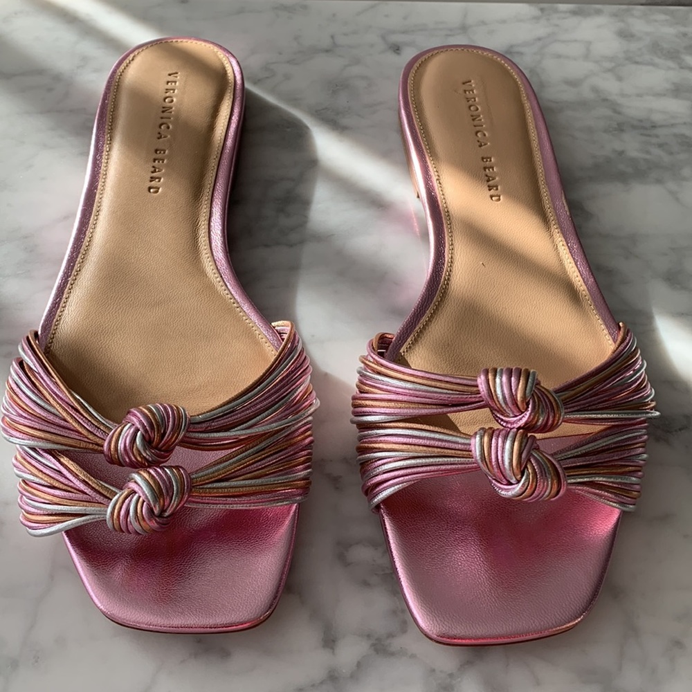 Veronica Beard Gemma Slides Pink Metallic Size 10 NWOB